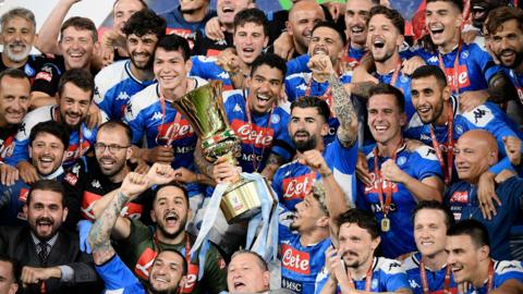 Napoli celebrate with the Coppa Italia