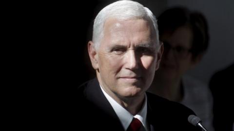 US Vice President Mike Pence looks on during his visit in Tallinn, Estonia