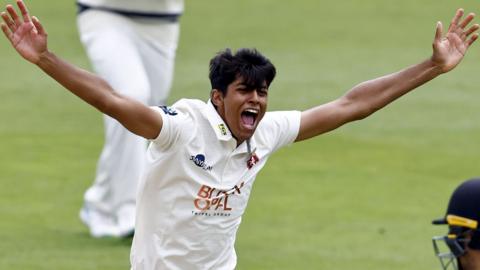 Jas Singh celebrates a wicket for Kent