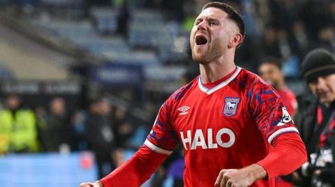 Wes Burns of Ipswich Town celebrates