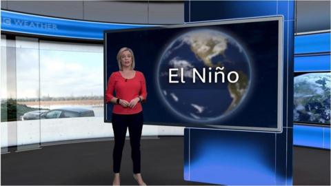 Sarah Keith-Lucas stands in front on a screen reading El Niño