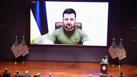 President Zelensky of Ukraine, virtually addressing US congress