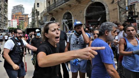 Anti-government protesters chanting against the government in Beirut, Lebanon, 06 August 2020