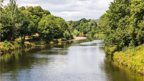 The River Taff in Bute Park, Cardiff. The Taff Trail follows the river route through the city