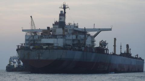 A view on the decaying FSO Safer supertanker moored in the Red Sea off the coast of the western Hodeidah province, Yemen, 15 July 2023