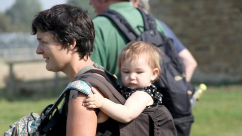 Mother and child walking