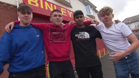 A group of TikTokers outside Binley Mega Chip Shop