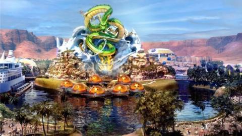 Artists impression of Dragon Ball theme park in Saudi Arabia