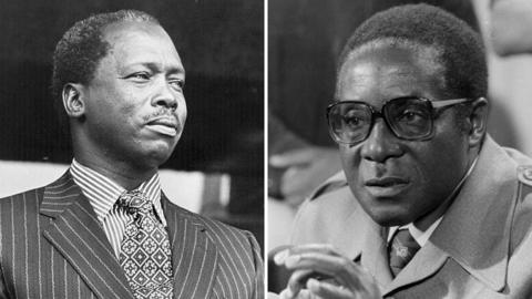 Composite picture of Daniel arap Moi and Robert Mugabe