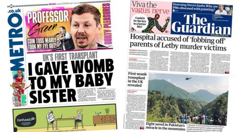 Front pages of Guardian and Metro