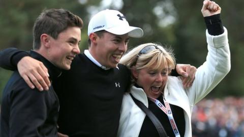 Matthew Fitzpatrick celebrates winning the British Masters