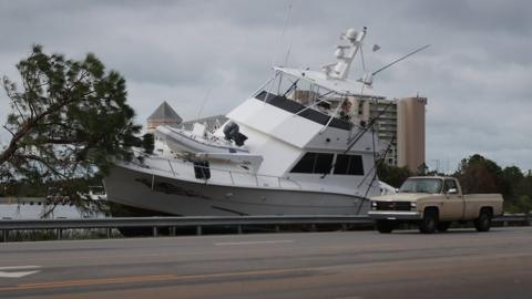 Boat washed ashore at Orange Beach in Alabama