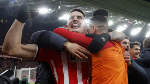 Gorka Guruzeta celebrates scoring for Athletic Bilbao