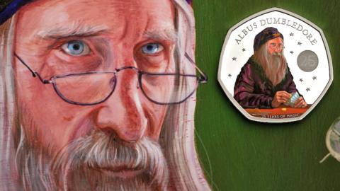 50p coin featuring Professor Albus Dumbledore as part of a Harry Potter-themed collection