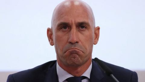 Former head of Spain's football federation Luis Rubiales frowning