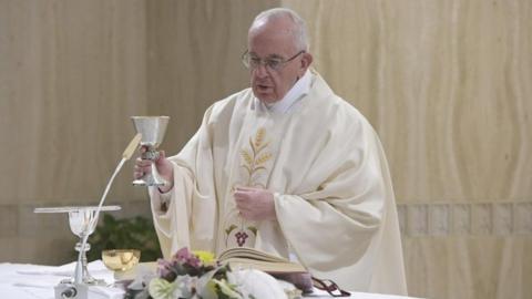 Pope Francis at Domus Sanctae Marthae, where he lives in the Vatican, 24 April