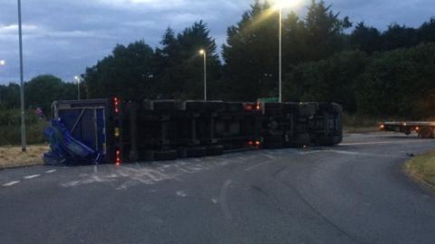 Overturned lorry