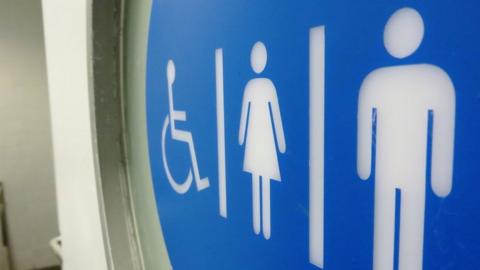 Disabled, female and male toilet symbols