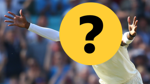 An England bowler with his face covered by a question mark