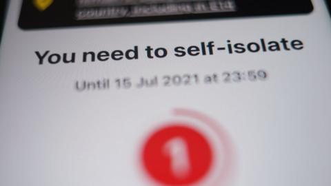 NHS Covid-19 self-isolation notification.