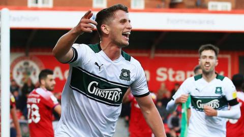 Plymouth's Jordan Houghton celebrates his goal