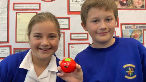 Children from Fourlanesend Community Primary School with red noses