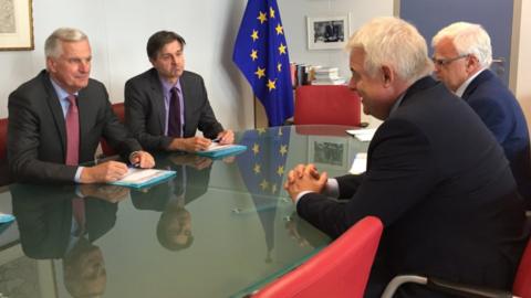 Michel Barnier and Carwyn Jones with aides