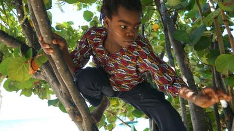 Yashua Mack playing in a seagrape tree