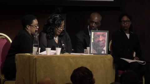 The Bernard family, with Bernadette reading a tribute to her brother Ray