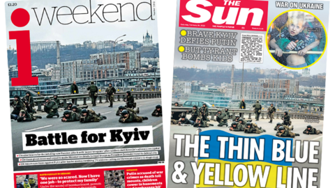 The i weekend and the Sun front pages 26 February 2022