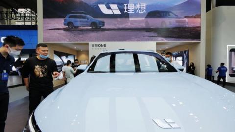A Li Xiang One hybrid sport utility vehicle on display during the 18th Guangzhou International Automobile Exhibition at China Import and Export Fair Complex.