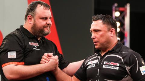 Ryan Joyce and Gerwyn Price shake hands