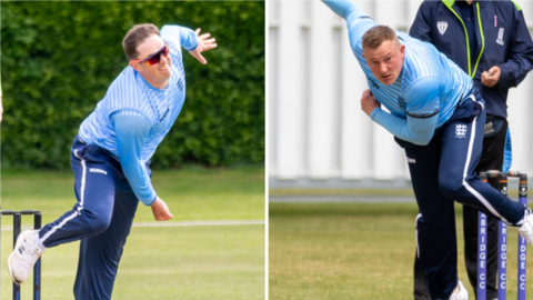 Chris Swallow (left) and Justin Bishop bowling