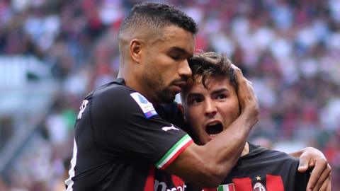 Brahim Diaz celebrates scoring AC Milan's third goal