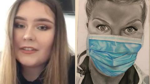 Cerys Brown and drawing of NHS worker