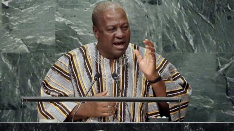 Ghana's president John Mahana speaking at the UN general assembly