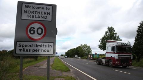 A lorry crosses the Irish border