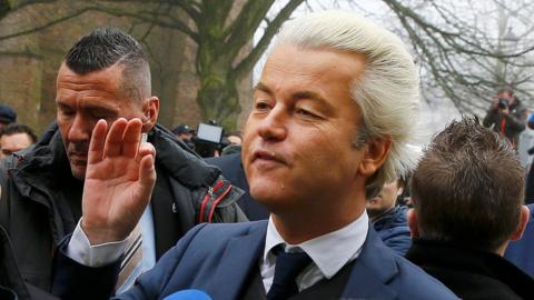 Dutch far right Party for Freedom (PVV) leader Geert Wilders campaigns for the 2017 Dutch election in Spijkenisse, a suburb of Rotterdam, Netherlands, February 18, 2017.