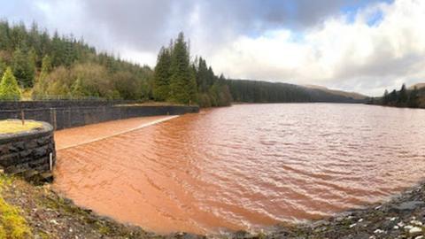 Cantref reservoir after landslip pollution