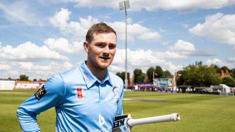 Tom Taylor leaves the field after hitting his second century in this season's One-Day Cup, against Worcestershire at Wantage Road