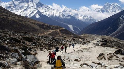 Trekkers in Nepal near Mt Everest