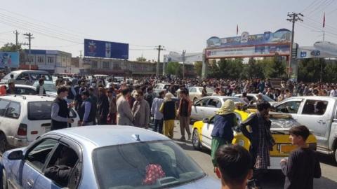 Crowds outside airport