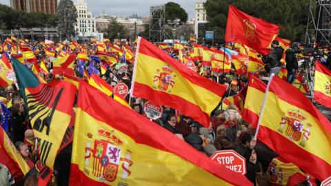 Protesters gather in Colon square, Madrid - 10 February