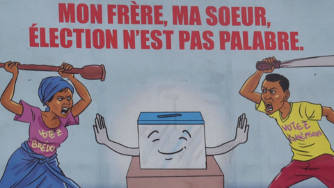 An electoral poster in Ivory Coast urging against violence