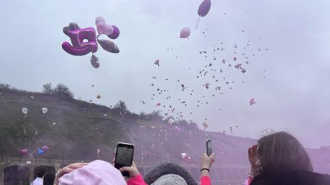 Balloons are released in to the sky in memory of Alisha Ponter