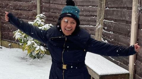 Frances Helena in the snow in Bury