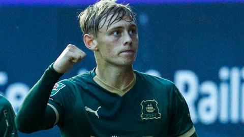 Ben Waine celebrates scoring for Plymouth Argyle