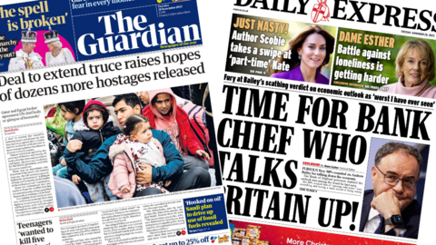 Front pages of the Guardian and Express