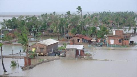 A village flooded by the cyclone