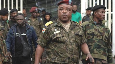 Congolese military defendant Colonel Mike Mikombe leaves after a court hearing in Goma, DR Congo - 5 September 2023